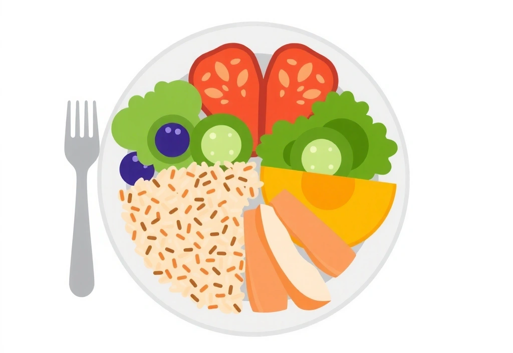 Assiette équilibrée avec légumes, protéines et glucides