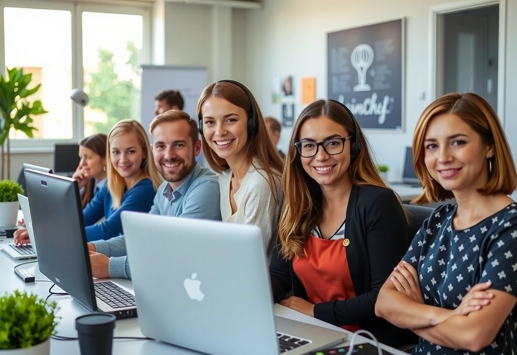 Image d'une équipe de support client souriante à Lyonchefvb