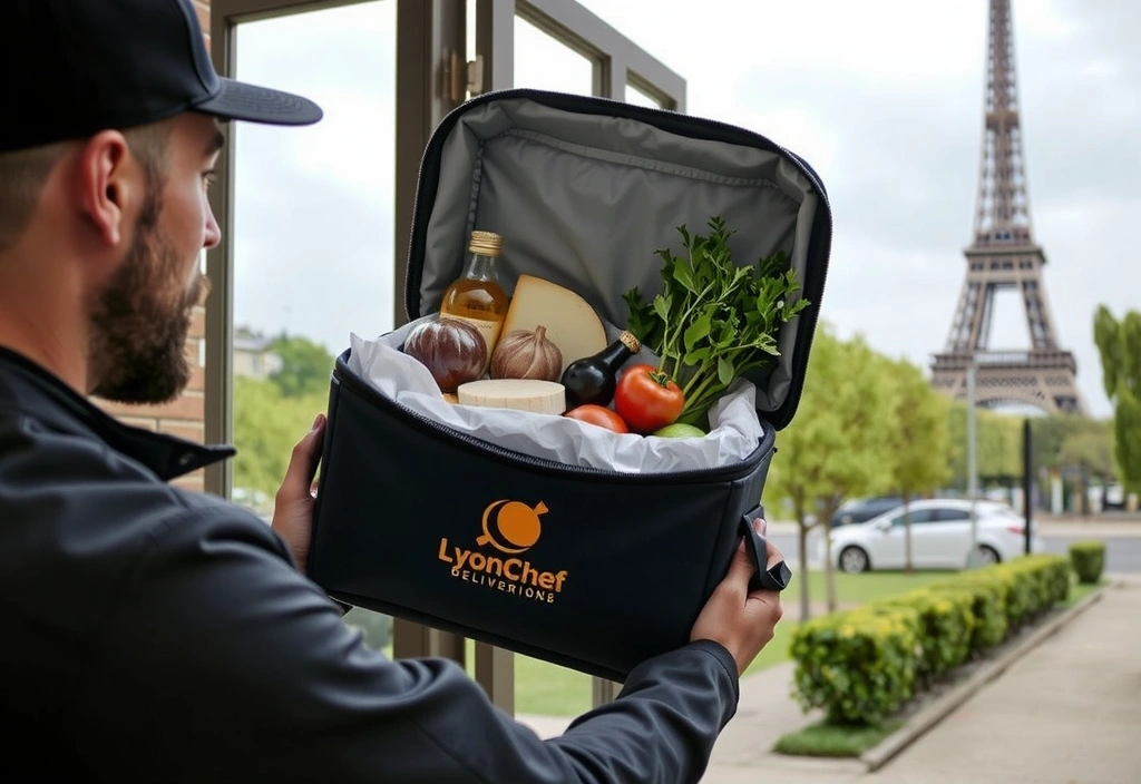Service de livraison de Lyonchefvb avec des produits frais dans une boîte isolante